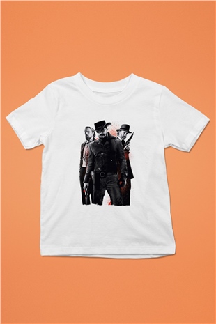 Unisex Zincirsiz - Django Unchained Baskılı Beyaz Çocuk Tişört
