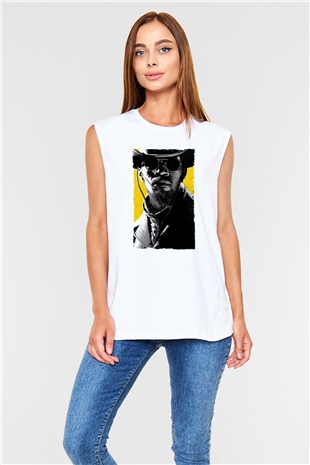 Unisex Zincirsiz - Django Unchained Baskılı Beyaz Kolsuz Tshirt