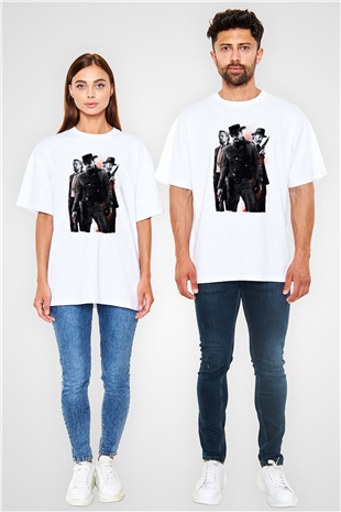 Unisex Zincirsiz - Django Unchained Baskılı Beyaz Oversize Tişört