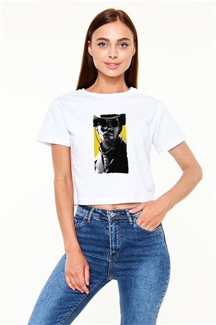 Unisex Zincirsiz - Django Unchained Baskılı Beyaz Crop Top Tshirt