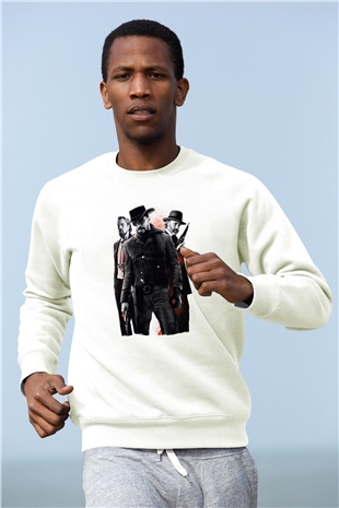 Unisex Zincirsiz - Django Unchained Baskılı Beyaz Sweatshirt