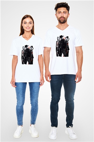 Unisex Zincirsiz - Django Unchained Baskılı Beyaz V Yaka Tişört