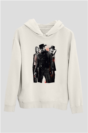 Unisex Zincirsiz - Django Unchained Baskılı Beyaz Kapüşonlu Sweatshirt