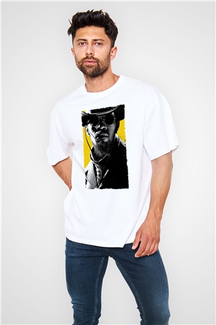 Unisex Zincirsiz - Django Unchained Baskılı Beyaz Oversize Oversize T-shirt