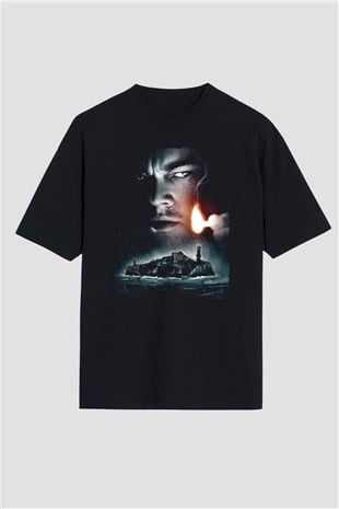 Unisex Zindan Adası (Shutter Island) Baskılı Siyah Oversize Tshirt