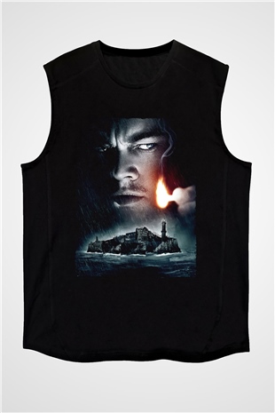 Unisex Zindan Adası (Shutter Island) Baskılı Siyah Kolsuz Tshirt