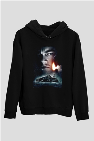 Unisex Zindan Adası (Shutter Island) Baskılı Siyah Kapüşonlu Sweatshirt