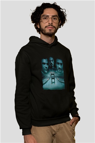 Unisex Zodiac Baskılı Siyah Kapüşonlu Sweatshirt