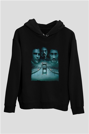 Unisex Zodiac Baskılı Siyah Kapüşonlu Sweatshirt