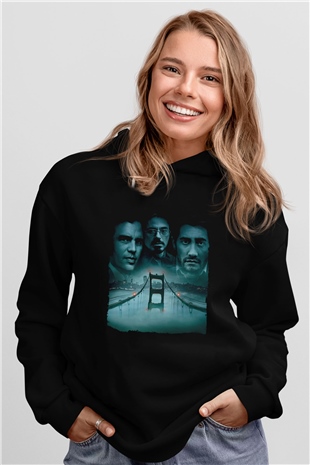 Unisex Zodiac Baskılı Siyah Kapüşonlu Sweatshirt