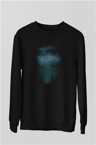 Unisex Zodiac Baskılı Siyah Sweatshirt