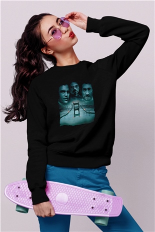Unisex Zodiac Baskılı Siyah Sweatshirt