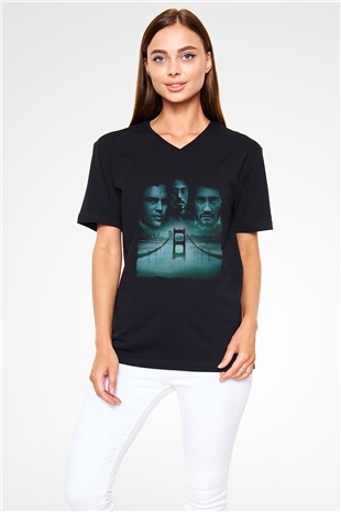 Unisex Zodiac Baskılı Siyah V Yaka T-shirt