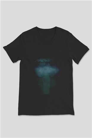 Unisex Zodiac Baskılı Siyah V Yaka Tshirt