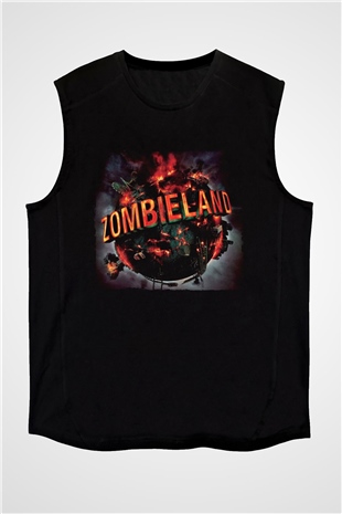 Unisex Zombieland Baskılı Siyah Kolsuz Tshirt