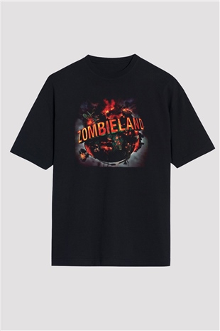 Unisex Zombieland Baskılı Siyah Oversize Tshirt