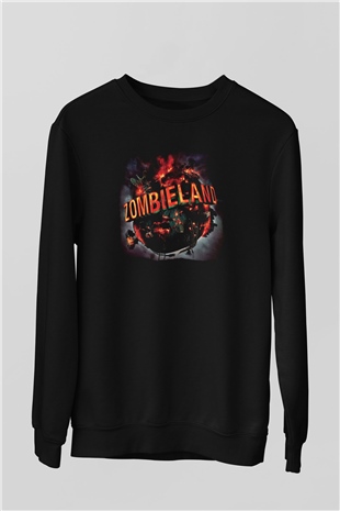 Unisex Zombieland Baskılı Siyah Sweatshirt