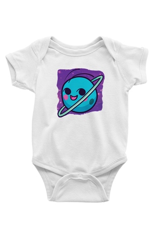 Uranüs Baskılı Beyaz Unisex Bebek Body - Zıbın