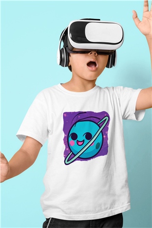 Uranüs Baskılı Beyaz Unisex Çocuk Tişört