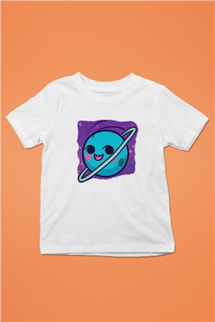 Uranüs Baskılı Beyaz Unisex Çocuk Tişört