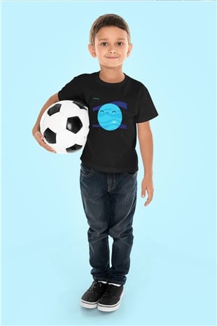 Uranüs Baskılı Siyah Unisex Çocuk Tişört