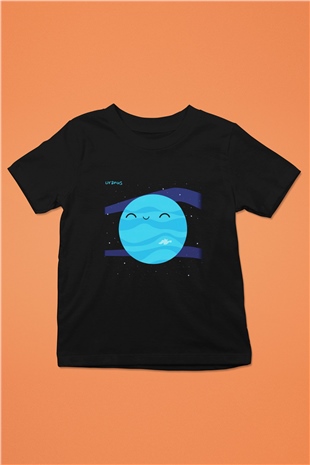 Uranüs Baskılı Siyah Unisex Çocuk Tişört