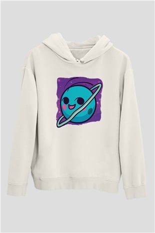 Uranüs Beyaz Unisex Kapşonlu Sweatshirt