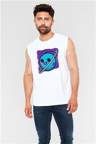 Uranüs Beyaz Unisex Kolsuz Tişört