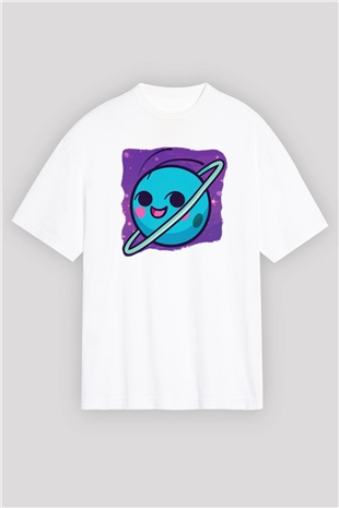 Uranüs Beyaz Unisex Oversize Tişört T-Shirt