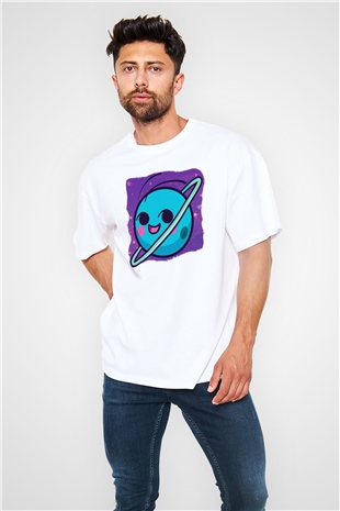 Uranüs Beyaz Unisex Oversize Tişört T-Shirt