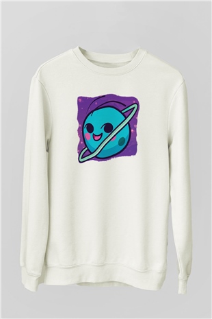 Uranüs Beyaz Unisex Sweatshirt