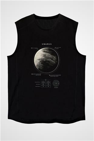 Uranüs Fiziksel Özellikleri Baskılı Unisex Kolsuz Siyah Tişört - Tshirt