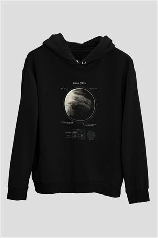 Uranüs Fiziksel Özellikleri Baskılı Unisex Siyah Kapüşonlu Sweatshirt
