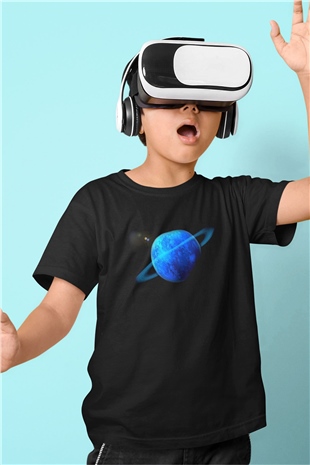 Uranüs Siyah Unisex Çocuk Tişört