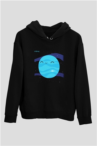 Uranüs Siyah Unisex Hoodie