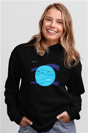 Uranüs Siyah Unisex Hoodie