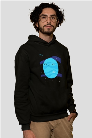 Uranüs Siyah Unisex Hoodie