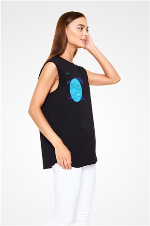 Uranüs Siyah Unisex Kolsuz Tişört