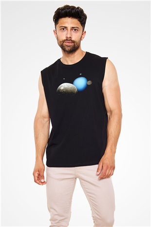 Uranüs Siyah Unisex Kolsuz Tişört