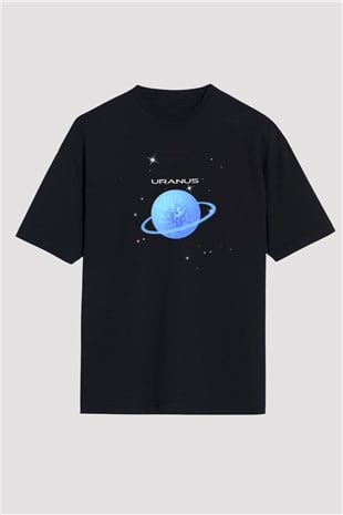 Uranüs Siyah Unisex Oversize Tişört T-Shirt