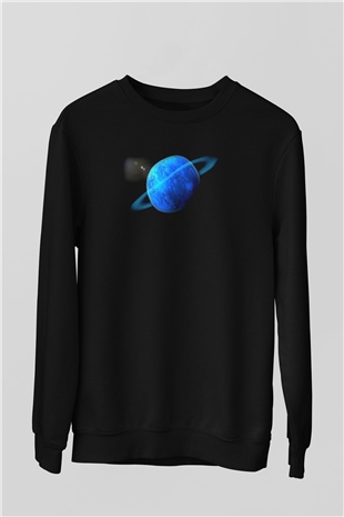 Uranüs Siyah Unisex Sweatshirt