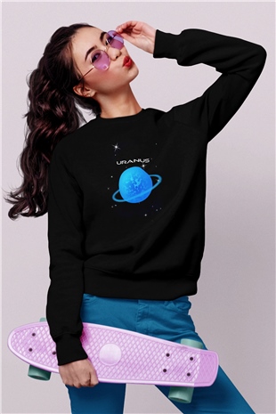 Uranüs Siyah Unisex Sweatshirt