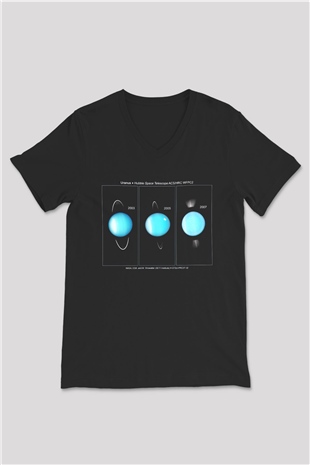 Uranüs Siyah Unisex V Yaka Tişört T-Shirt