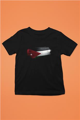 Ürdün Bayrağı Baskılı Unisex Siyah Çocuk Tişörtü