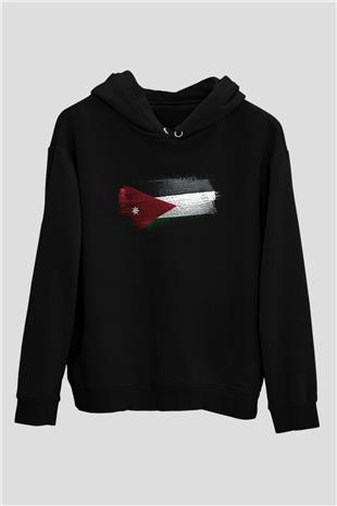 Ürdün Bayrağı Baskılı Unisex Siyah Kapüşonlu Sweatshirt