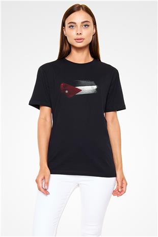 Ürdün Bayrağı Baskılı Unisex Siyah Tişört