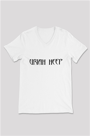 Uriah Heep Beyaz Unisex V Yaka Tişört T-Shirt