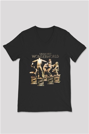 Uriah Heep Siyah Unisex V Yaka Tişört T-Shirt