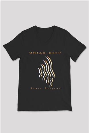 Uriah Heep Siyah Unisex V Yaka Tişört T-Shirt