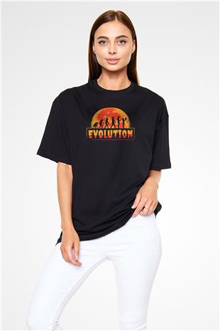 Ürpertici Evrim Baskılı Unisex Oversize Tişört - Tshirt